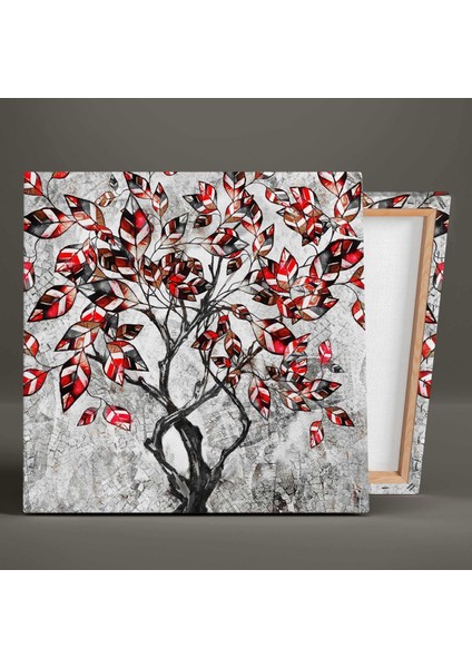 Kırmızı Yapraklı Siyah Ağaç Kanvas Tablo fiyatları