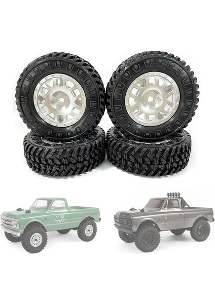 Adet 1.0 Lastikler ve Metal Beadlock Jant Seti 1/24 Rc Paletli Araba Eksenel SCX24 Fms FCX24 ENDURO24 Parçaları, Gümüş (Yurt Dışından)