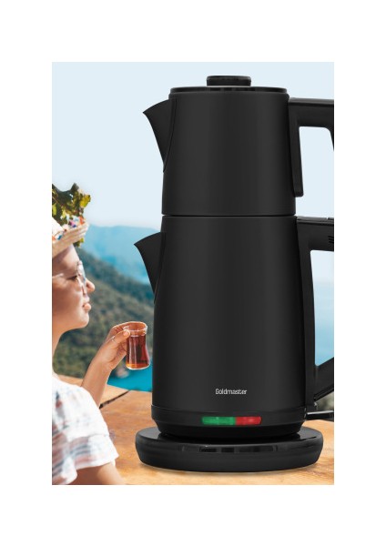 Akasya Siyah XL 2200 Watt Patentli Damlatmayan Tasarımı Paslanmaz Çelik Çay Makinesi ve Su Isıtıcısı