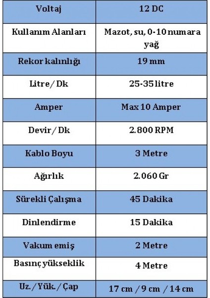 Düzey Pompa Düzey 12 Volt Dıştan Çekme Sıvı Transfer Pompası (Ayarlanabilir Hortum Girişi)