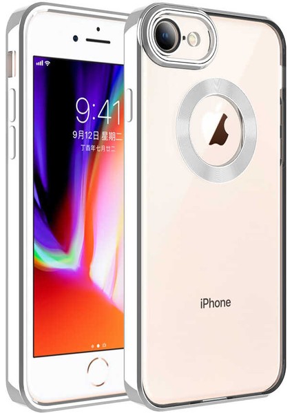 Apple iPhone 8 Kılıf Kamera Korumalı Logo Gösteren Şeffaf Kapak