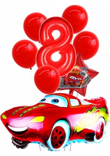 Cars Arabalar Şimşek Mcqueen Yarış Arabası Rakam Konsept Yaş Balon Doğum Günü Set Yaş Balon Set