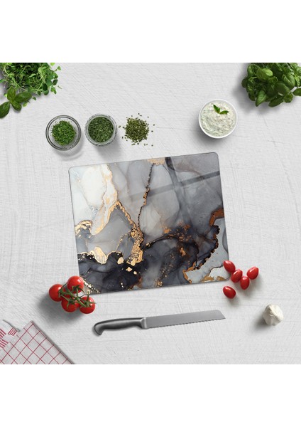 Stark Mermer Görünümlü Cam Kesme Tablası 29 x 34 cm