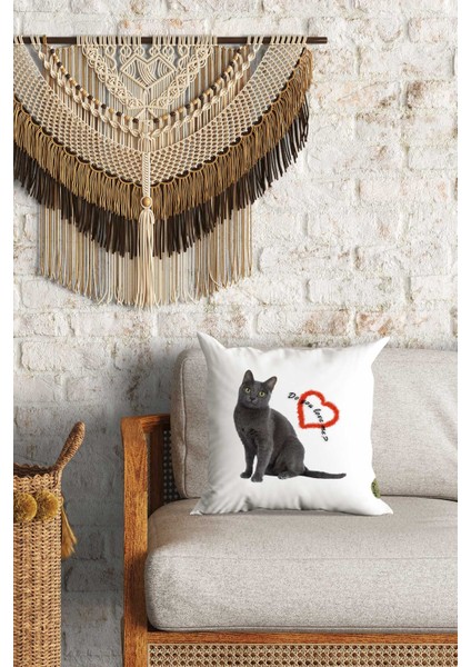 Sevimli Kedi Desenli Çift Yön Dijital Baskılı Dekoratif Kırlent Kılıfı Yastık Kılıfı 39 x 39 cm