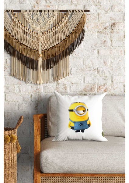 Minyonlar Desenli Çift Yön Dijital Baskılı Dekoratif Kırlent Kılıfı Yastık Kılıfı 39 x 39 cm