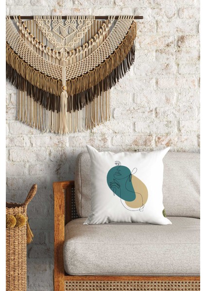 Modern Silüet Desenli Çift Yön Dijital Baskılı Dekoratif Kırlent Kılıfı Yastık Kılıfı 39 x 39 cm