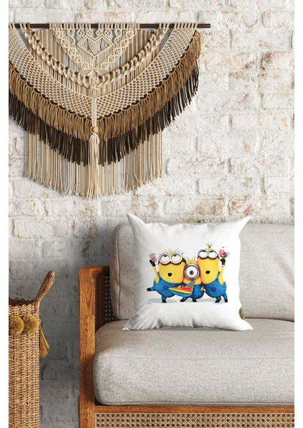 Minyonlar Desenli Çift Yön Dijital Baskılı Dekoratif Kırlent Kılıfı Yastık Kılıfı 39 x 39 cm