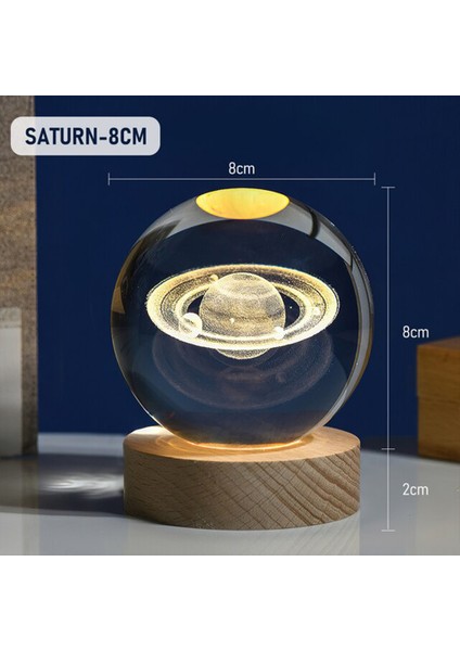 Büyük Boy Işıklı Ahşap Kaideli Satürn Cam Küre 8cm