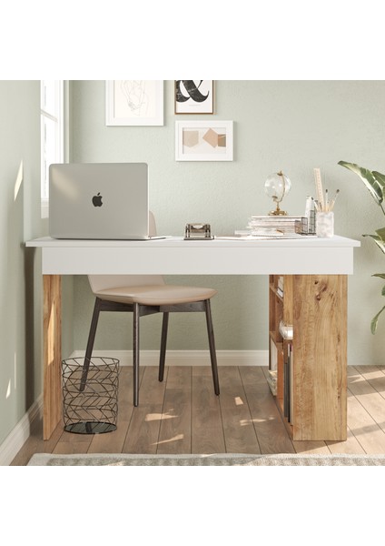 Tywin Kitaplık Raflı Çalışma Masası Çam-Beyaz modelleri