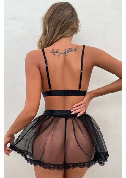 Kadın Askılı Babydoll Sütyen String ve Etek Hediyeli Fantazi Gecelik ZRFBTQ160093