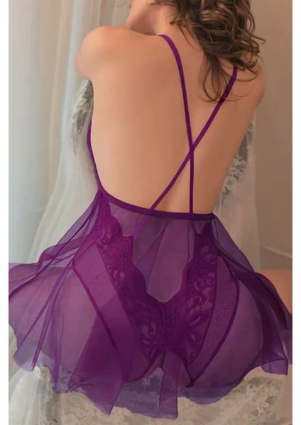 Kadın Mor Babydoll Fantazi Seksi Gecelik ZRFFBTQ15590