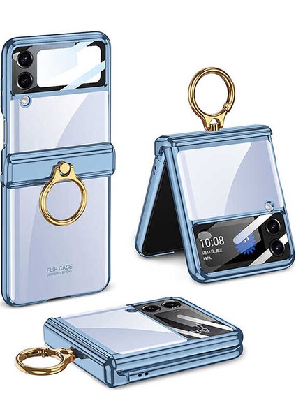 Samsung Galaxy Z Flip 4 Kılıf Renkli Kenarlı Parlak Yüzüklü Kipta Kapak