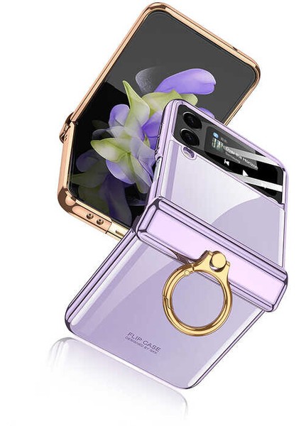 Samsung Galaxy Z Flip 4 Kılıf Renkli Kenarlı Parlak Yüzüklü Kipta Kapak modelleri