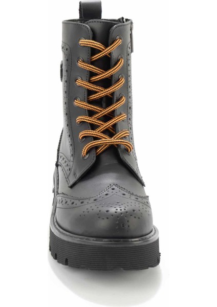 Black Leather Kadın Bot & Bootie HD0777057503