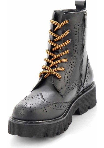 Black Leather Kadın Bot & Bootie HD0777057503