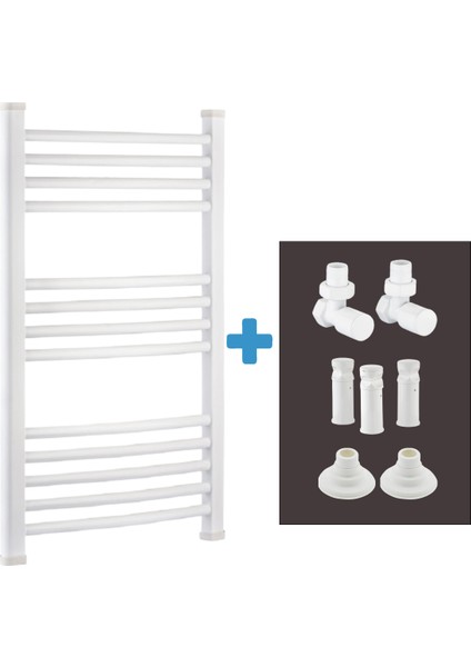 40/70 cm 10 Borulu Beyaz Havlupan (2 Adet Vana ve 2 Boru Gizleme Aparatı) + Montaj Seti