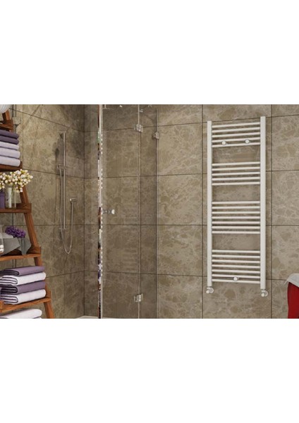 40/70 cm 10 Borulu Beyaz Havlupan (2 Adet Vana ve 2 Boru Gizleme Aparatı) + Montaj Seti