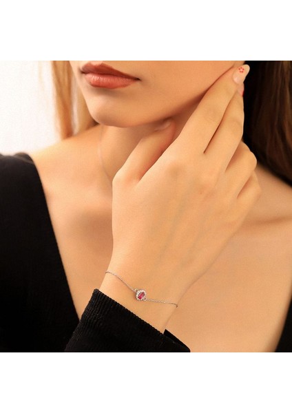 925 Ayar Gümüş Ruby Taşlı Oval Bileklik