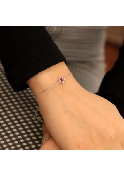 925 Ayar Gümüş Ruby Taşlı Oval Bileklik