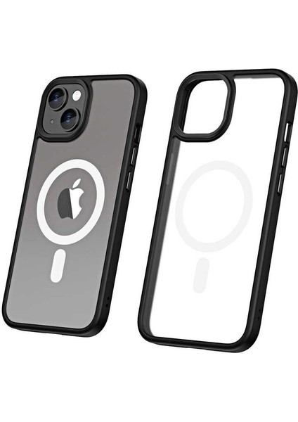 Apple Iphone 14 Kılıf Renkli Silikon Kenar Buzlu Magsafeli Hibrit Kapak