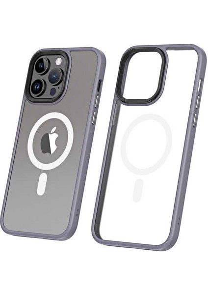 Apple Iphone 13 Pro Max Kılıf Renkli Silikon Kenar Buzlu Magsafeli Hibrit Kapak