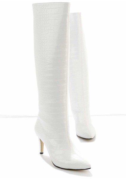 Beyaz Kroko Kadın Çizme K03240165011 fiyatları