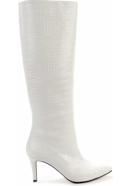 Beyaz Kroko Kadın Çizme K03240165011 modelleri