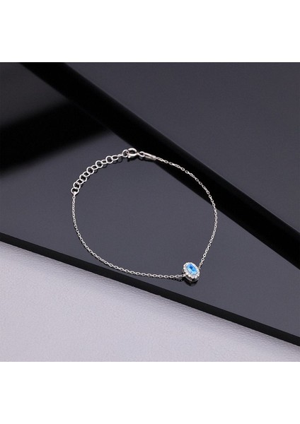 925 Ayar Gümüş Aquamarine Taşlı Oval Bileklik