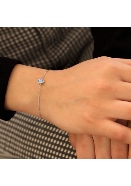 925 Ayar Gümüş Aquamarine Taşlı Oval Bileklik fiyatları