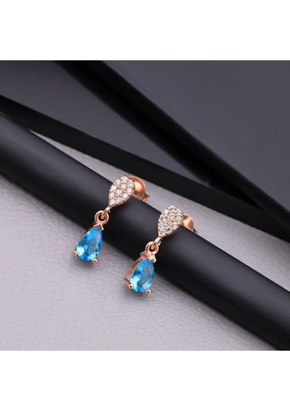 925 Ayar Gümüş Aquamarine Taşlı Damla Küpe