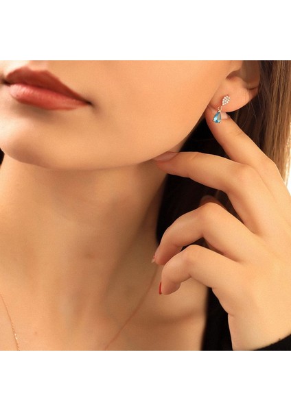 925 Ayar Gümüş Aquamarine Taşlı Damla Küpe
