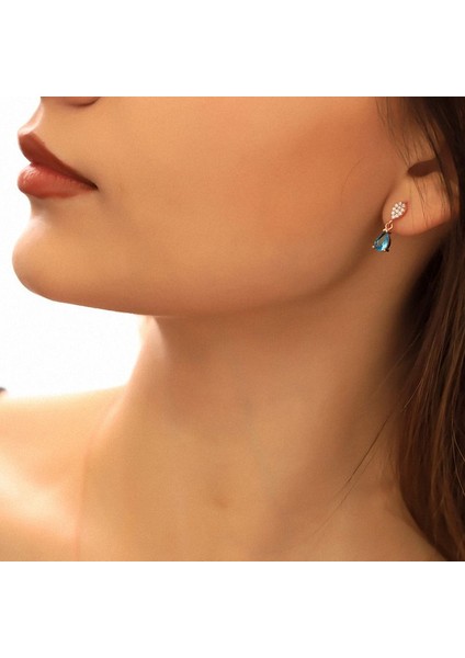 925 Ayar Gümüş Aquamarine Taşlı Damla Küpe