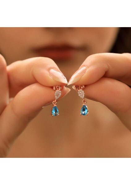 925 Ayar Gümüş Aquamarine Taşlı Damla Küpe