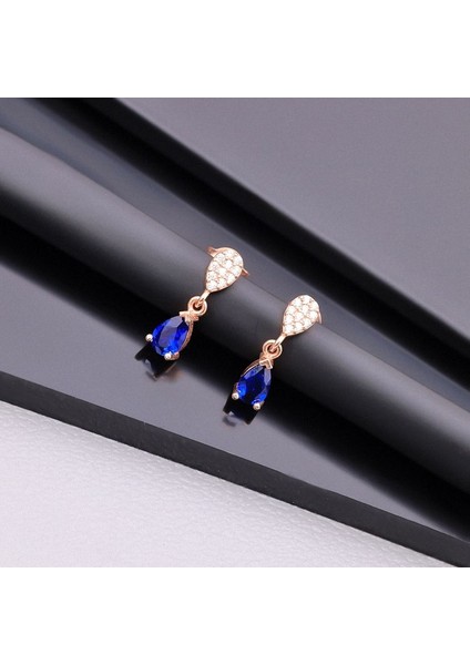 925 Ayar Gümüş Safir Taşlı Damla Küpe