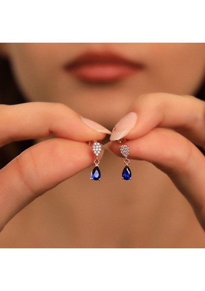 925 Ayar Gümüş Safir Taşlı Damla Küpe fiyatları