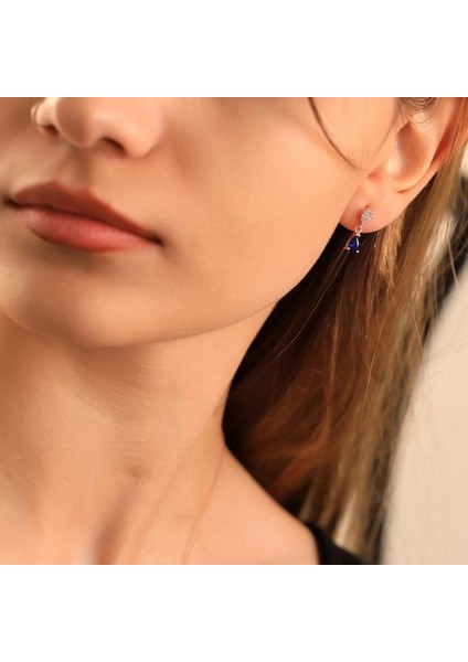 925 Ayar Gümüş Safir Taşlı Damla Küpe fırsatları