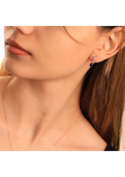 925 Ayar Gümüş Safir Taşlı Damla Küpe indirimleri