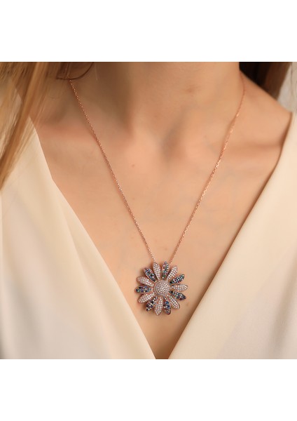 925 Ayar Gümüş Mix Taşlı Chic Papatya Kolye modelleri