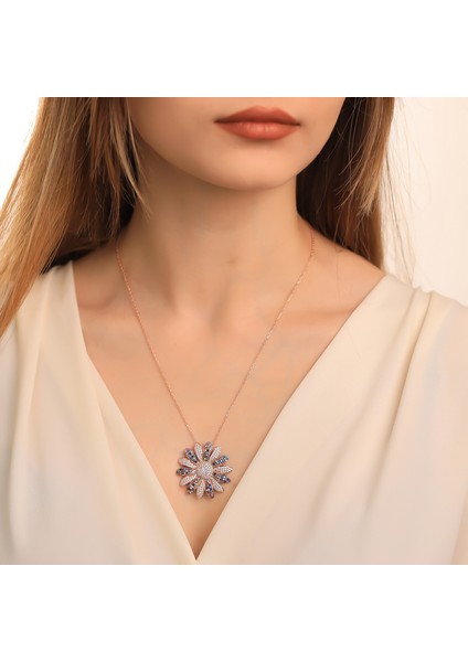 925 Ayar Gümüş Mix Taşlı Chic Papatya Kolye fırsatları