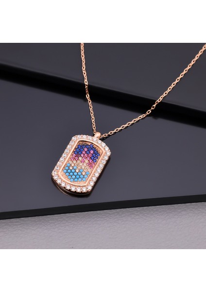 925 Ayar Gümüş Mix Taşlı Çerçeve Kolye