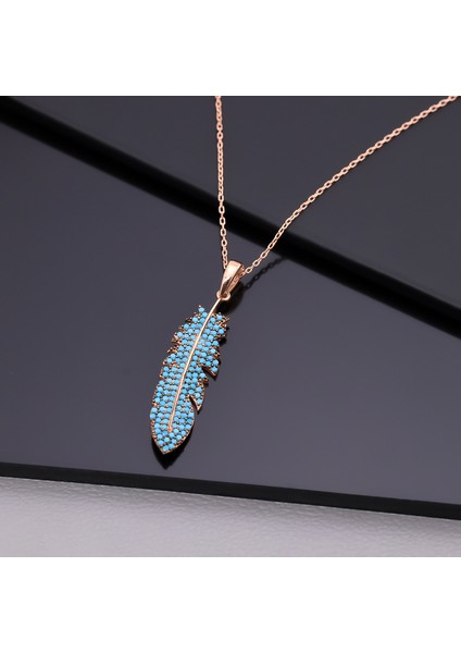 925 Ayar Gümüş Firuze Taşlı Tüy Kolye