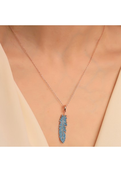 925 Ayar Gümüş Firuze Taşlı Tüy Kolye modelleri