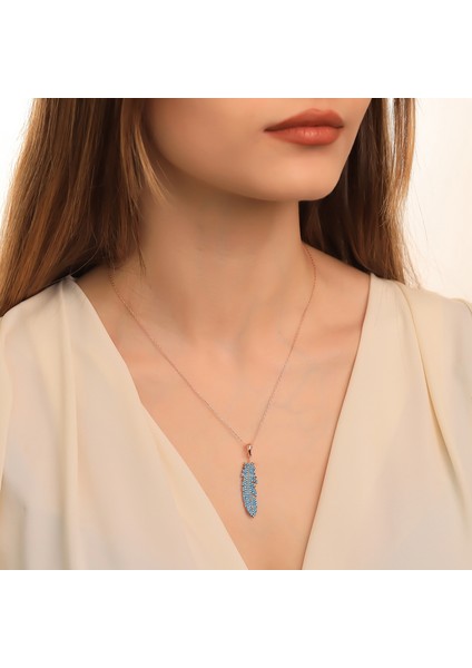 925 Ayar Gümüş Firuze Taşlı Tüy Kolye fırsatları