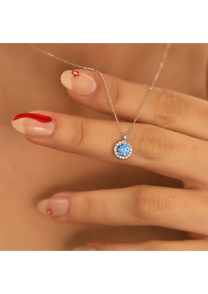 925 Ayar Gümüş Aquamarine Taşlı Yuvarlak Kolye fiyatları