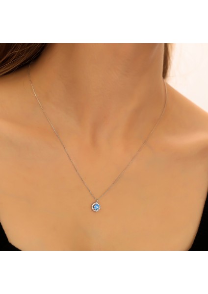 925 Ayar Gümüş Aquamarine Taşlı Yuvarlak Kolye modelleri
