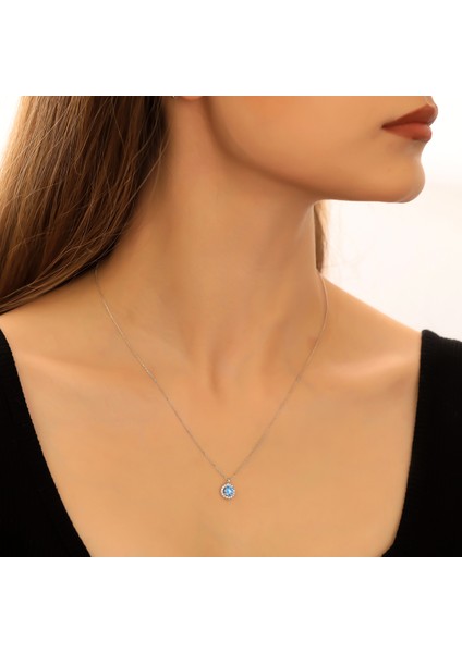 925 Ayar Gümüş Aquamarine Taşlı Yuvarlak Kolye fırsatları