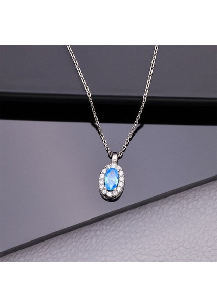 925 Ayar Gümüş Aquamarine Taşlı Oval Kolye