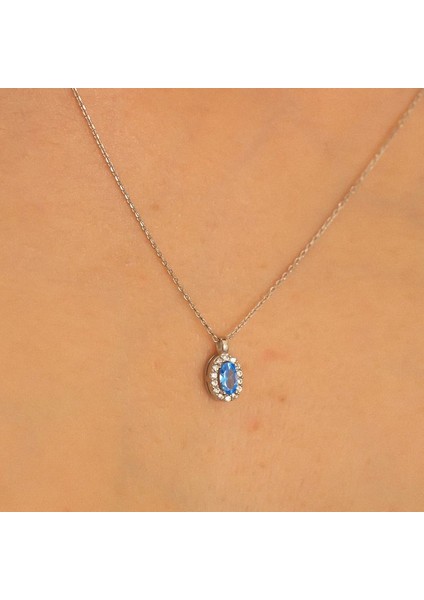 925 Ayar Gümüş Aquamarine Taşlı Oval Kolye modelleri