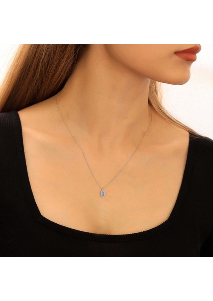 925 Ayar Gümüş Aquamarine Taşlı Oval Kolye fırsatları