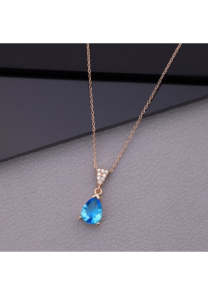 925 Ayar Gümüş Aquamarine Taşlı Damla Kolye